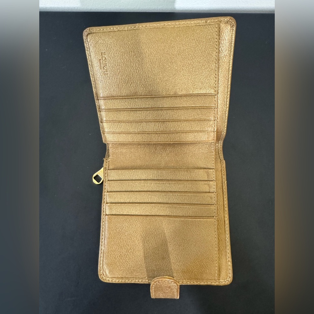 Loewe Gold Shimmer Leather Wallet AUTHENTIC EUC Card holder zipper closure - Picture 4 of 13